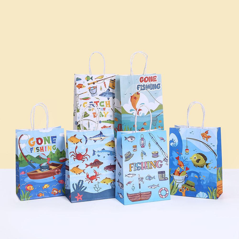 

StoBag, Summer Fishing Bags for Sweets Fun Gift Paper Tote Bags for Outdoor Parties Birthdays Kids’ Events Packing small fishes 30pcs&15x8x21cm