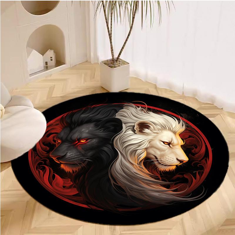 Yin Yang Red Yellow Lion Round Rug Nonslip Area Rug Office Chair Mat Carpet For Living Room Bedroom Home Decor