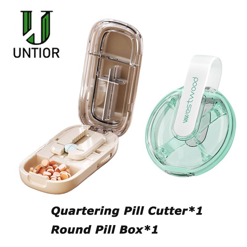 Bärbar Pillerdelare Halvera och Kvartsera Justerbar Delare Medicinförvaring Delare Dammisolerad Avdelare Organizer Krossare Pillerburk