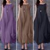 Plus Size Women's Casual Summer O-neck Sleeveless Long Dress - Soft Cotton, Perfect for Daily Wear