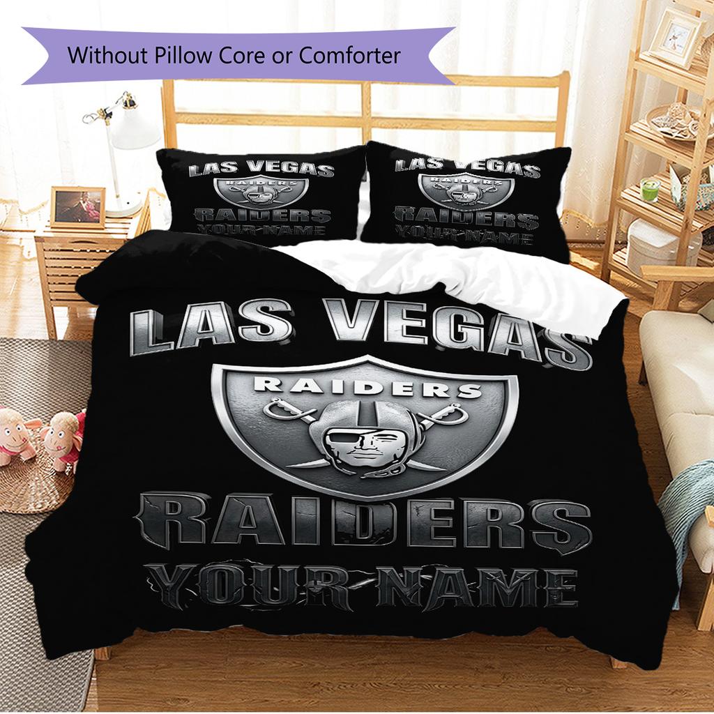 Name Individuelles Las Vegas Raiders Logo Muster Bettwäsche Set Bettbezug Kissenbezug Heimdekoration Geschenk (1 Bettbezug + 2 Kissenbezüge, ohne Füllung)
