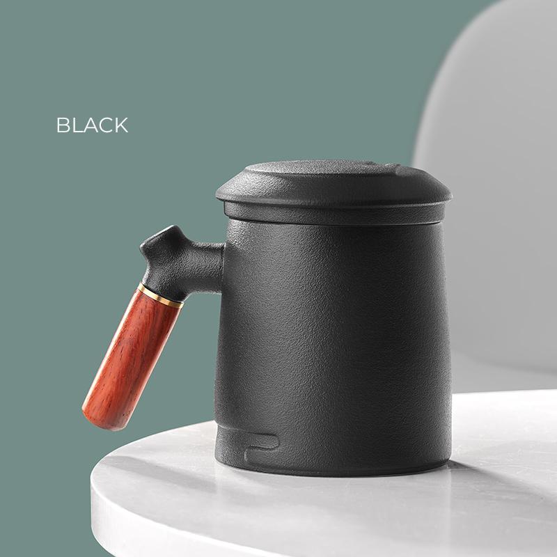 

GIANXI Heat Resistant Ceramic Tea Cup Chinese Puer Wood Handle Cups Household Gift Box Coffee Cup With Cover Kung Fu Tea Set 400ml чёрный