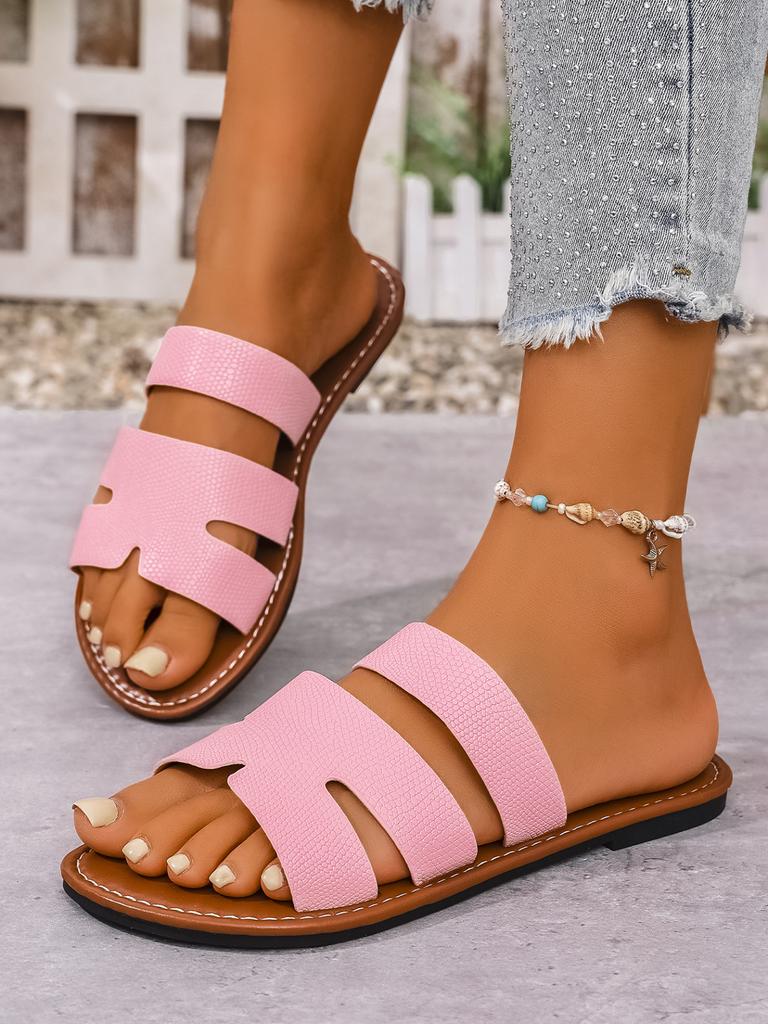 Damen Ein-Wort-Sandalen mit flachem Boden 2025 große Größe Sommer neu runder Kopf bequem flacher Boden Ein-Pedal coole Hausschuhe