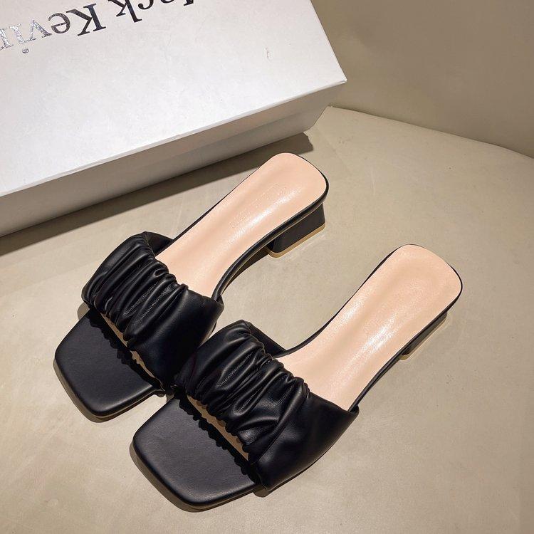 Fashion New Summer Women Slippers Sandals Ladies Soft Comfortable  Pleate Sexy Thick High Heel Sandals Fashion High Heel Sandals
