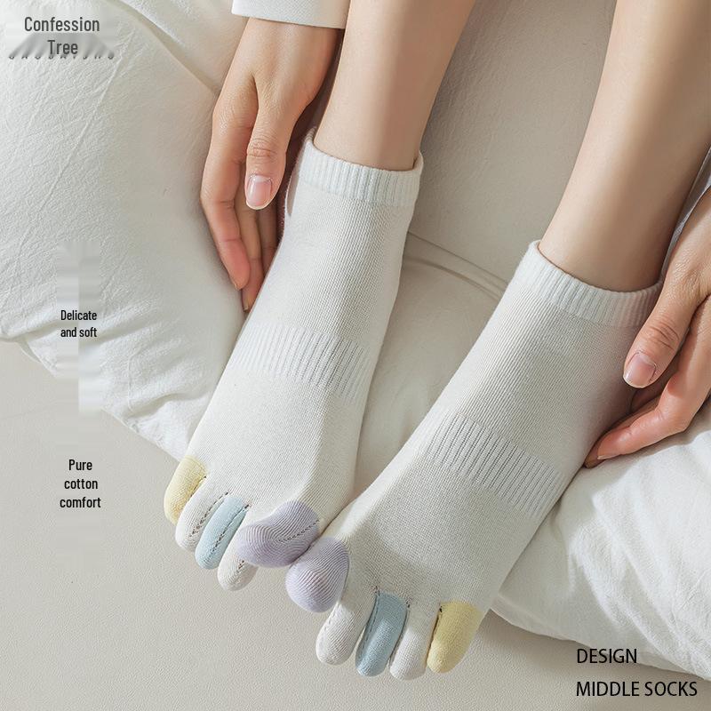 Women's Five-Toe Breathable Cotton Socks - Autumn/Winter Mid-Calf, Sweat-Absorbent, Candy Colors