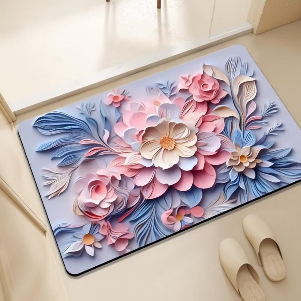 Diatom Printing Bathroom Thickening Mat Bath Non-slip Carpets In Wash Basin Bathtub Side Floor Rug Shower Room Doormat Memory Foam 3D Pad