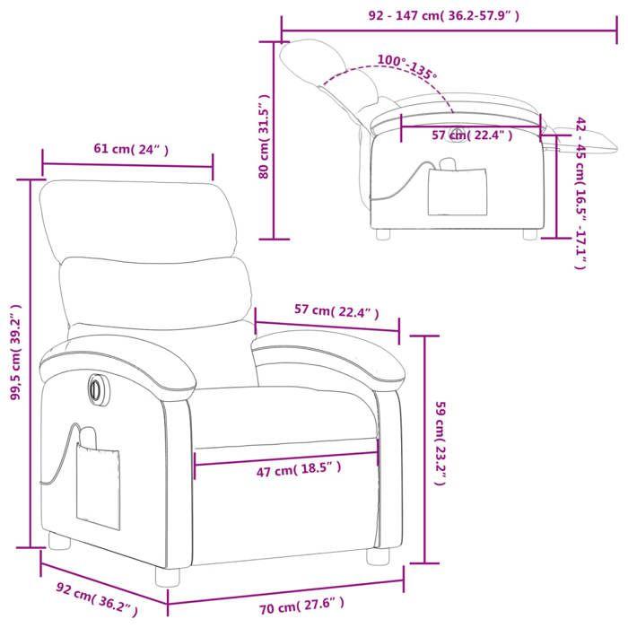 VidaXL Fauteuil de massage inclinable électrique gris clair tissu, fauteuil de massage électrique, fauteuil inclinable de 3203966