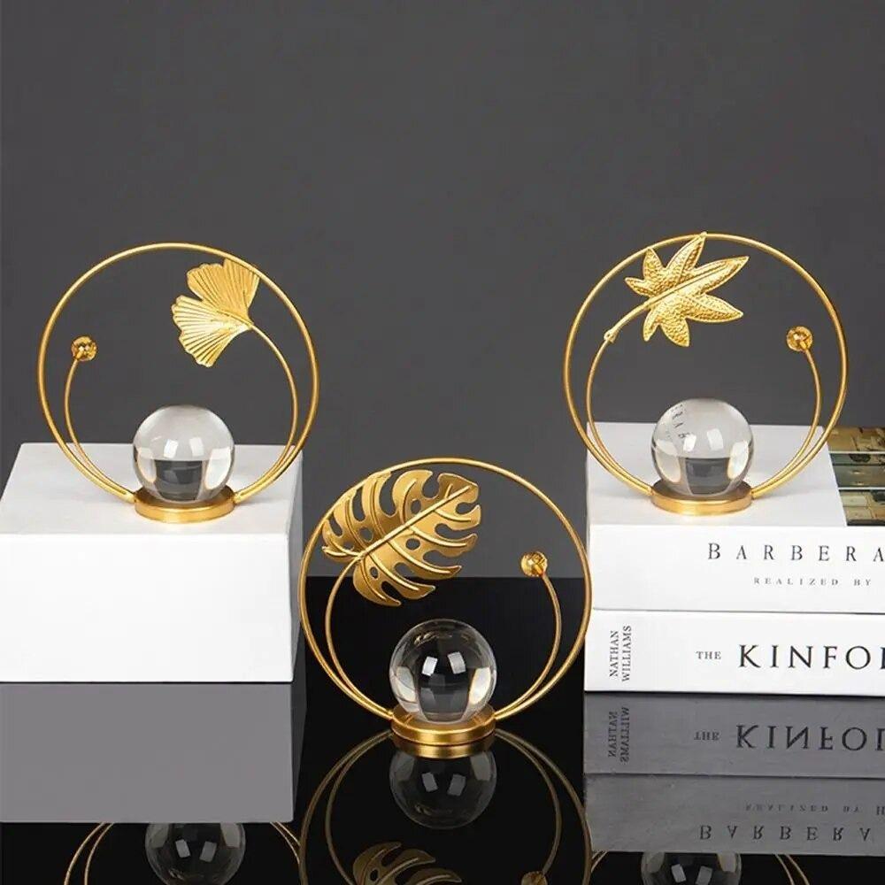 Nordic Leaf Crystal Ball Ornaments Leaf Shape Iron Maple Leaf Ornaments  Photography Props