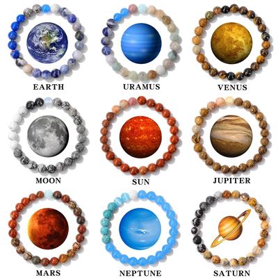 Universo Galassia Luna Sole Pianeti Bracciali per Donna Pietra Naturale Sistema Solare Bracciali Bilancia Vergine Leone Gioielli per Coppia