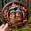 Round Metal Wall Art Squirrel In Boho Style, Vintage Aluminum Sign for Garden