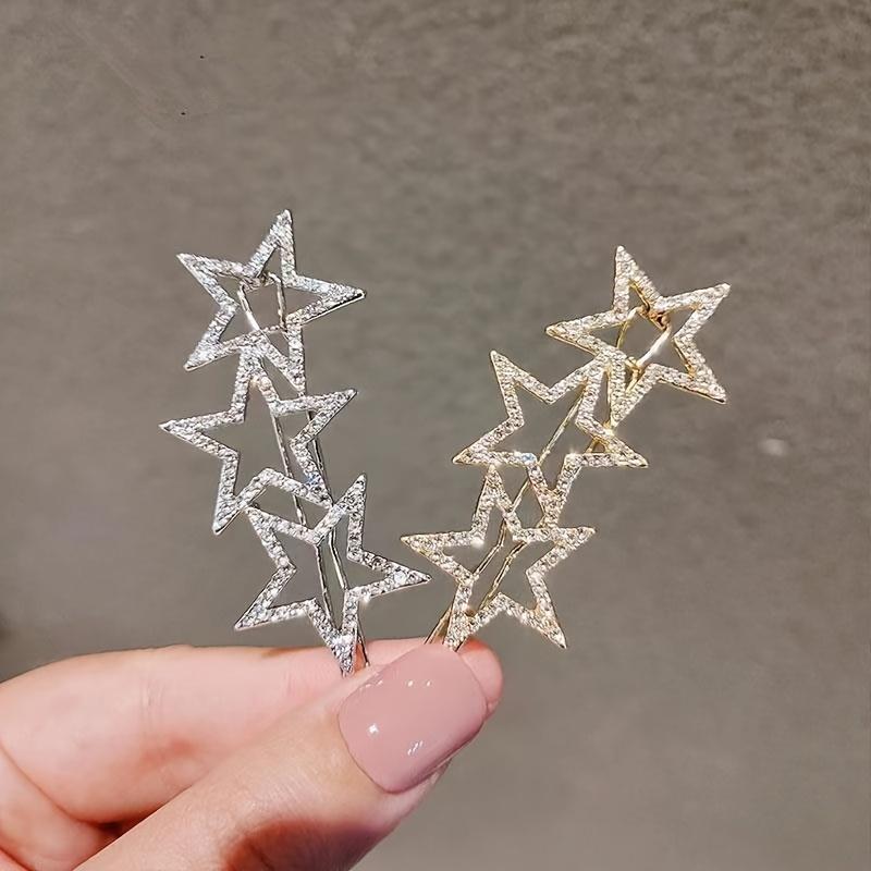 Sparkling Rhinestone Star Hair Clip for Women Elegant & Cute Five-Pointed Hairpin with Secure Frog Clip, Lightweight Solid Color Hair Accessories