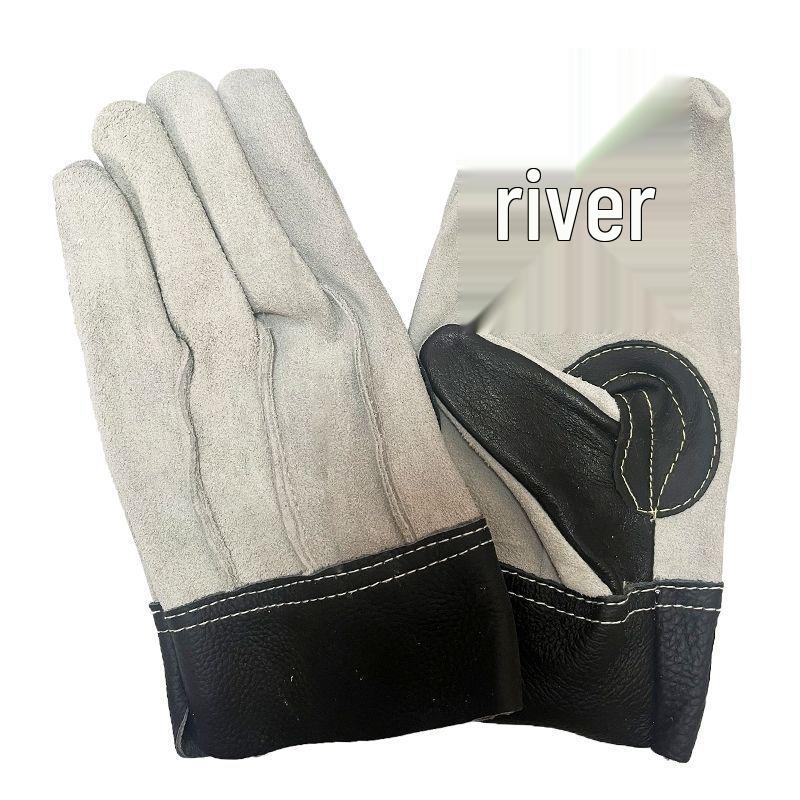 Guantes de Soldadura Aislantes de Cuero de Vaca Anti-Pinchazos Anti-Quemaduras Resistentes al Calor con Dedos Divididos