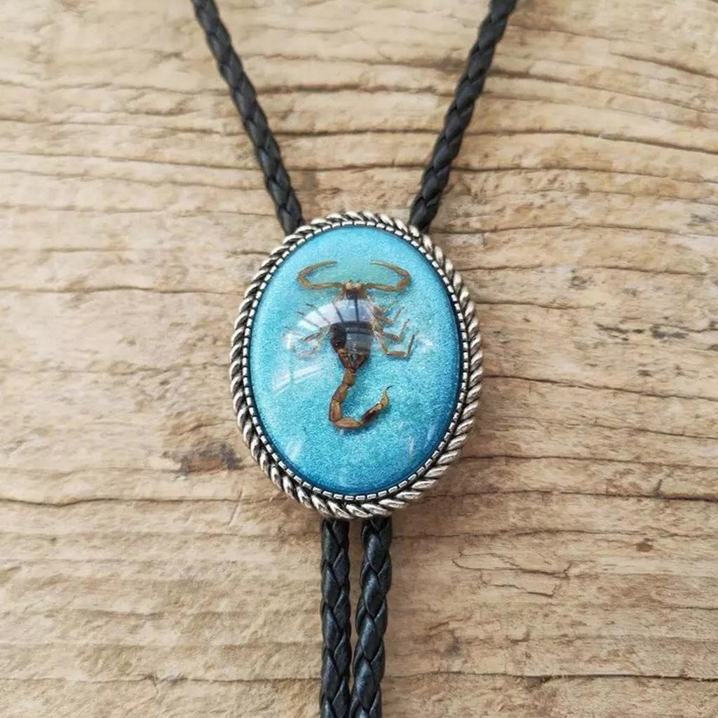 Men's Western Adjustable Bolo Tie with Stone Pendant Braided Leather Rope Necktie Shirt Collar Chain Jewelry Necklace