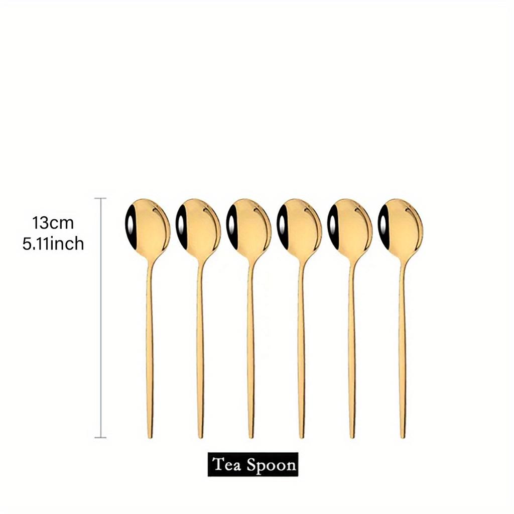 6Pcs Stainless Steel Teaspoon Set - Colorful Flatware for Cake, Fruit, Dessert, Coffee, and Snack