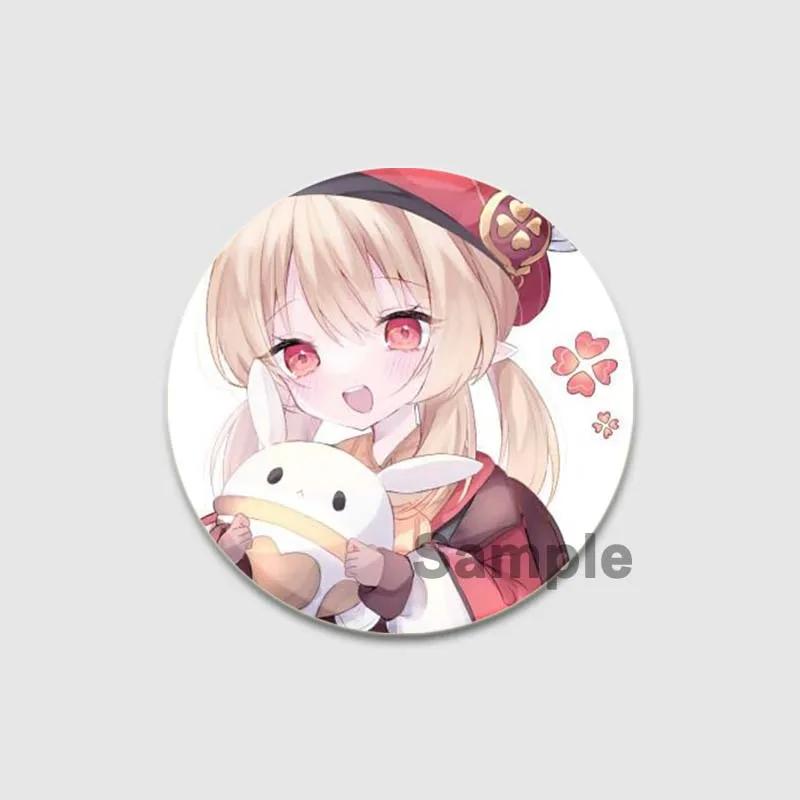 32/44/58mm Klee Pin Round Cartoon Funny Snap-in Brooche for Backpack Cothes Accessorie Anime Genshin Impact Collection Badge Hat Decoration