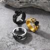 Stainless Steel Double Side Skeleton Holding Up Black Stone Skull Rings for Man Retro Gothic Punk Cool Jewelry Gift for Him
