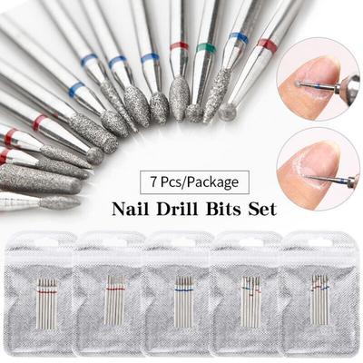 7pcs Diamond Nail Drill Bit Rotary Electric Milling Cutters For Pedicure Manicure Files Cuticle Burr  Tools Accessories