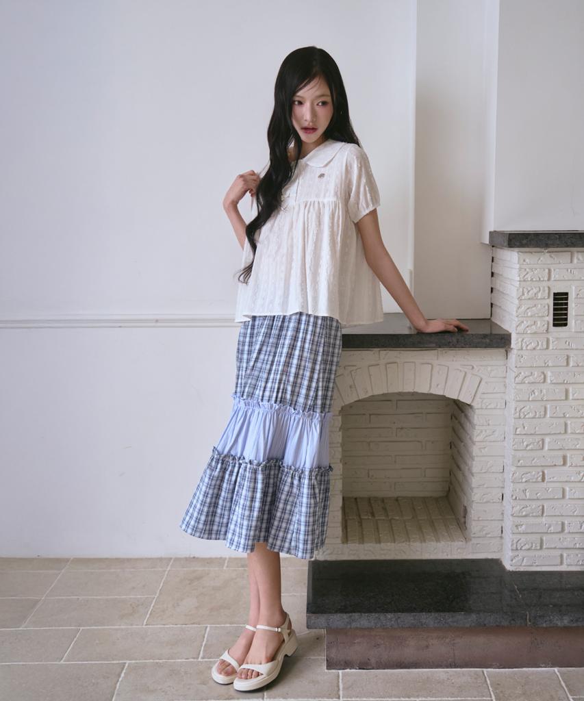 The Green Lab Vintage Tiered Check Skirt [Blue]