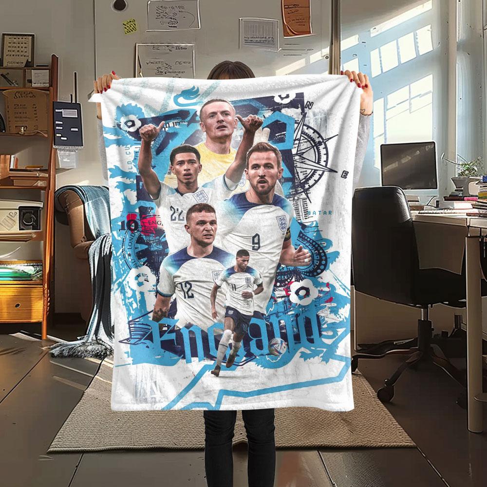 1PC England National Football Team Patterned Flannel Blanket Suitable For All Seasons for Home Decor Warmth and Comfort Gifts Holiday Present