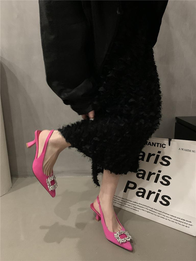 Temperament Rhinestone Pointed High Heels French Stiletto Bag Head Sandals with Skirt Evening Shoes 2025 Spring Sandals Women's Shoes
