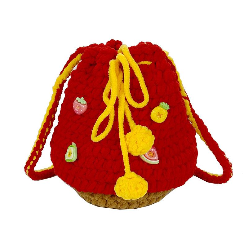 

Сумка-ведро с пэчворком и контрастными цветами - Модная сумка через плечо для девушек, Вязаная сумка-кроссбоди One size красный