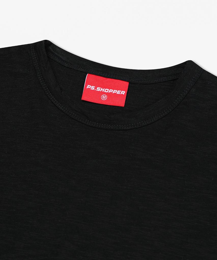 PSSHOPPER Semi-Crop Slub Vintage Short Sleeve T-Shirt [Black]