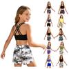Sportbekleidung für Kinder 2-teiliges Set U-Ausschnitt Überkreuz-Rücken Ärmellos Crop Top und Elastischer Bund Rosa Lilienmuster Shorts für Training Tanz