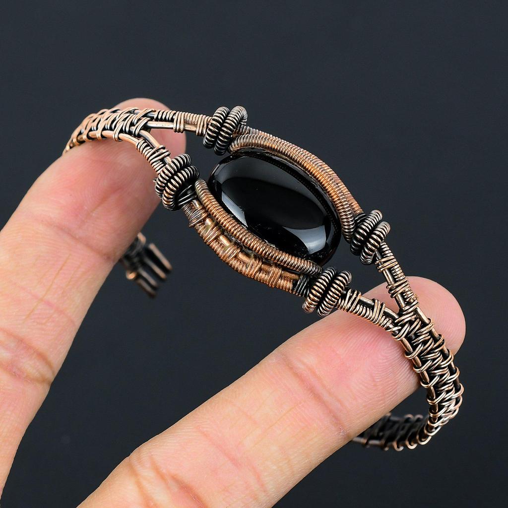 Lovely Black Onyx  Gemstone Handmade Copper Wire Wrap Jewelry Adjustable Cuff