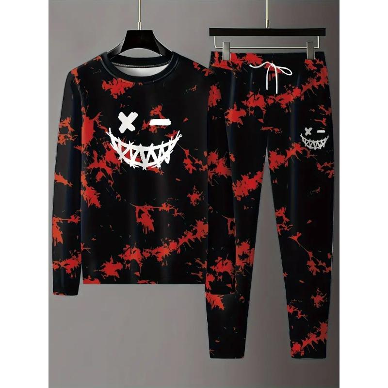 Vintage Trainingsanzug Frühling Übergroßes Set Druck Langarm T-Shirt+Hose Jogger Sportbekleidung Lässig Streetwear 2-teiliger Anzug