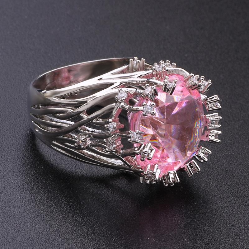 Exaggerated Pink Crystal and Diamond Branch-Shaped Ring for Women