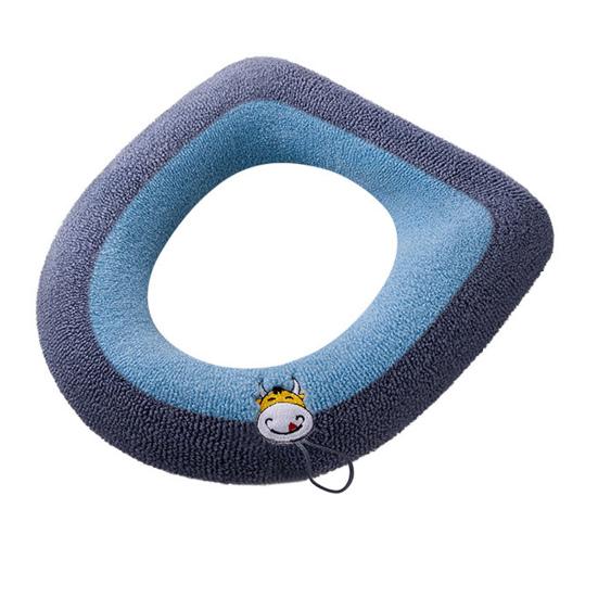 

Toilet Seat with Embroidery Handle Soft Warm Knitted Fabric Reusable Washable O-Shaped Fit Non-Slip Elastic Band Toilet Seat Pad A