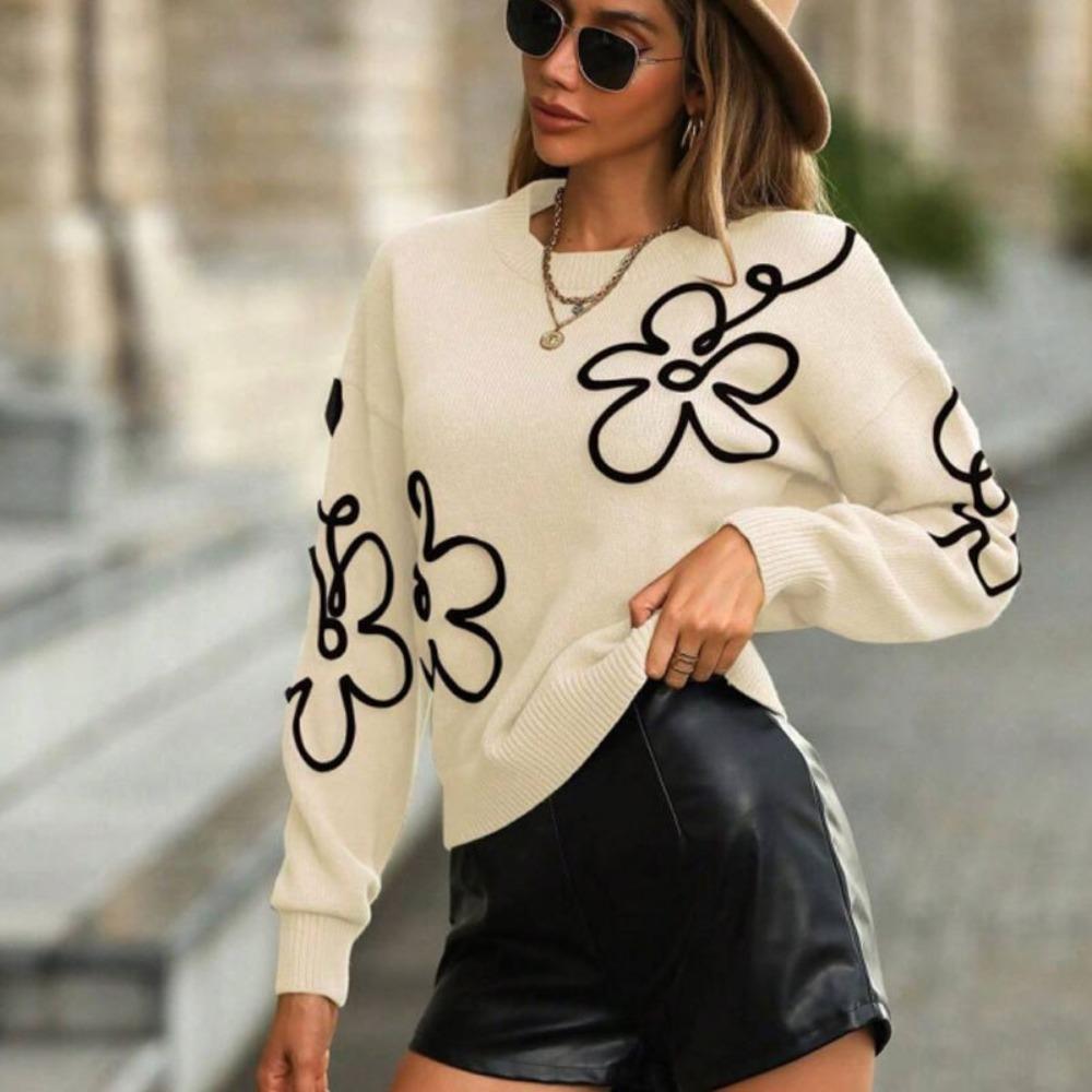 Women's Crew Neck Long Sleeve Knit Top Regular Fit Commuter Style Sweater
