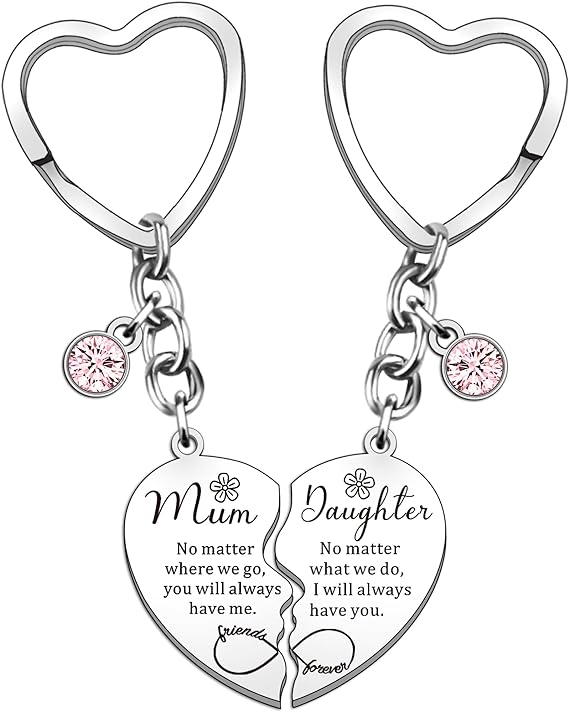 2 Pcs Mother Daughter Heart Matching Keyring Necklace Set Gifts For Mum Mothers Day Daughter Birthday Presents From Daughter