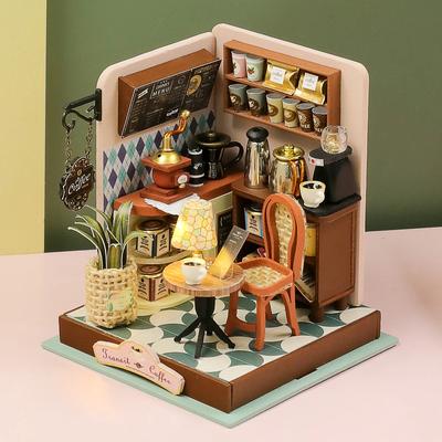Kahve Dükkanı Bebek Evi Kiti Mini Kendin Yap El Yapımı 3D Puzzle Montaj Yapı Modeli Oyuncaklar, Ev Yatak Odası Dekorasyonu P542