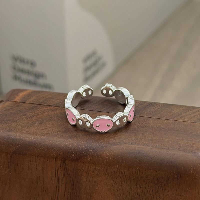 Niche High-End Sweet Sister Country Tide Style Colored Enamel Flower Retro Pattern Open Ring Stacked With Personalized Ring