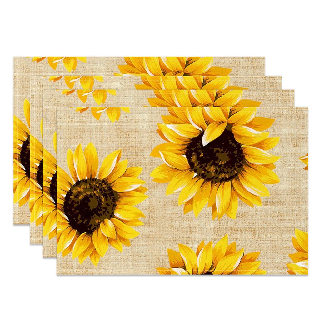 Sonnenblumen-Tischsets Lebhaft Gelb Floral Tischsets Sommer Küchen-Dekor Waschbar Hitzebeständig Perfekt für Esszimmer Cafe Party