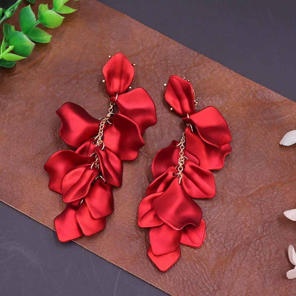 Vintage Metal Acrylic Resin Petals Drop Flower Accessories Stud Earring Dangle Earrings Jewelry