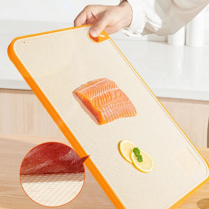 Household Double-Sided Cutting Board Antibacterial Anti-Mold Cutting Board Kitchen Fruit Knife Occupancy Board Wheat Case Board