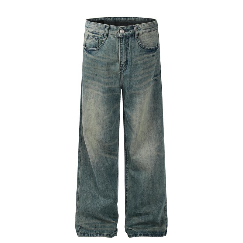 

Kisko American Retro Washed Vintage Straight-Leg Jeans for Men and Women, New Basic Loose Casual Long Pants Retro Blue 2XL