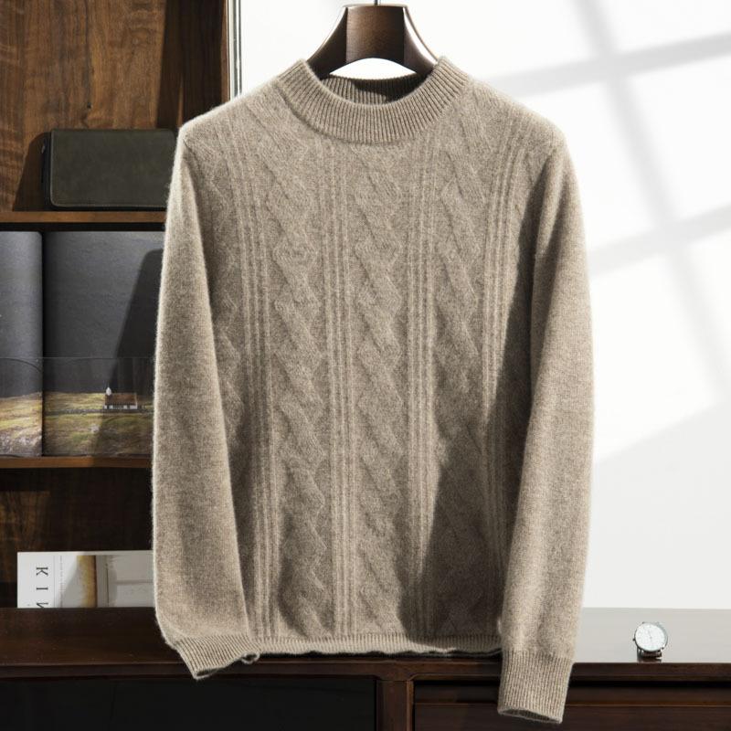 

Cashmere sweater crew neck solid color twisted sweater new knitted wool long-sleeved top 3XL