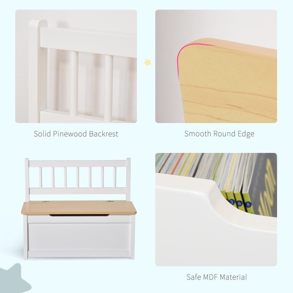 2 In 1 Wooden Toy Box Seat Storage Bench Storage Chest Cabinet Organiser With Safety Pneumatic Rod