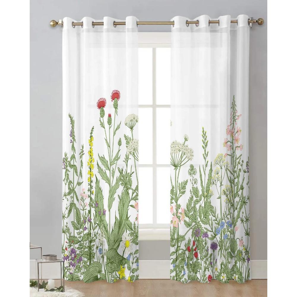 Vintage Kruidenplant Bloem Doorzichtige Gordijnen voor Slaapkamer Woonkamer Decoratie Raambekleding Keukengordijn Panelen