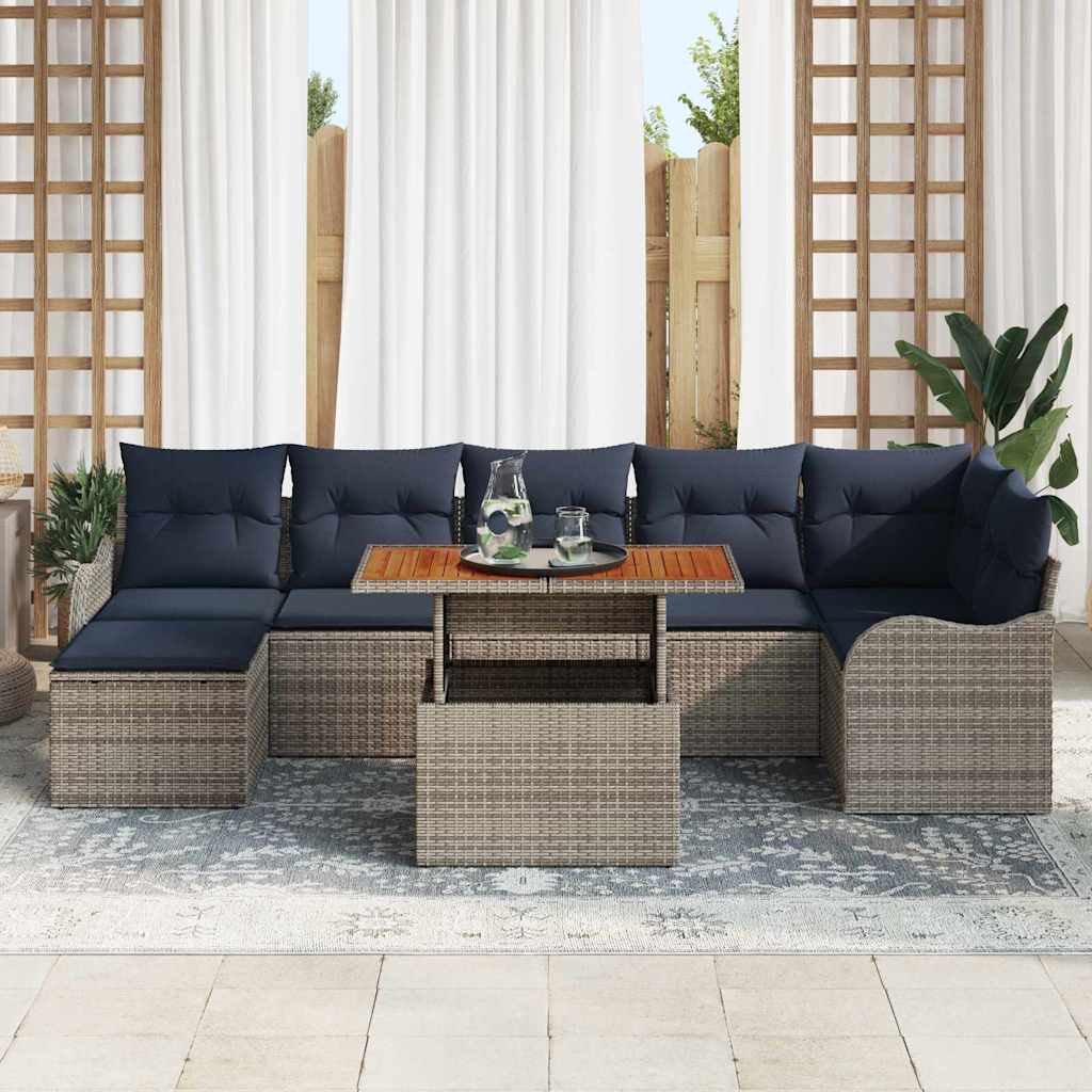 Garden Sofa Set 8 Pcs Gray and Navy Blue