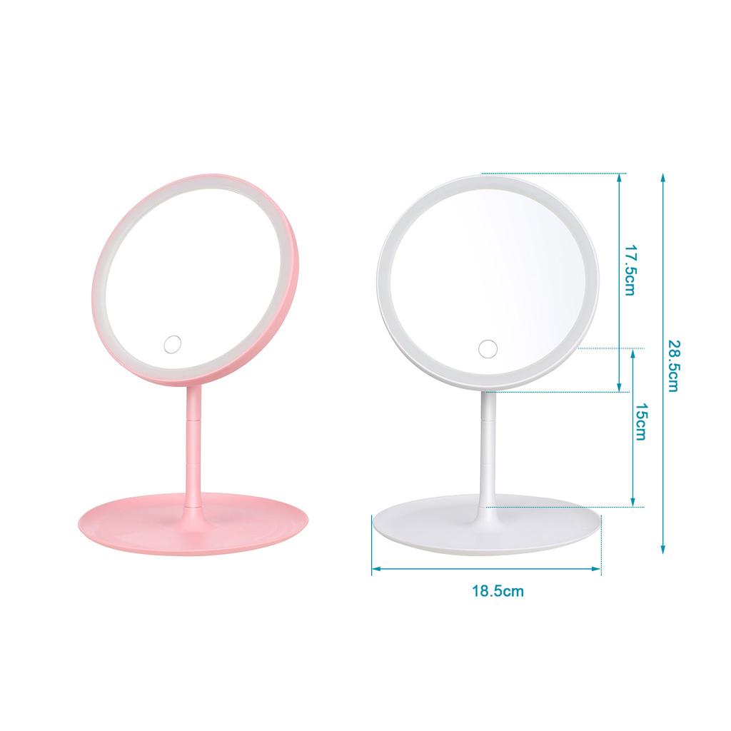 Rechargeable Round Makeup Mirror with L-ED Light Screen Switch Detachable Base Desk Makeup Mirror