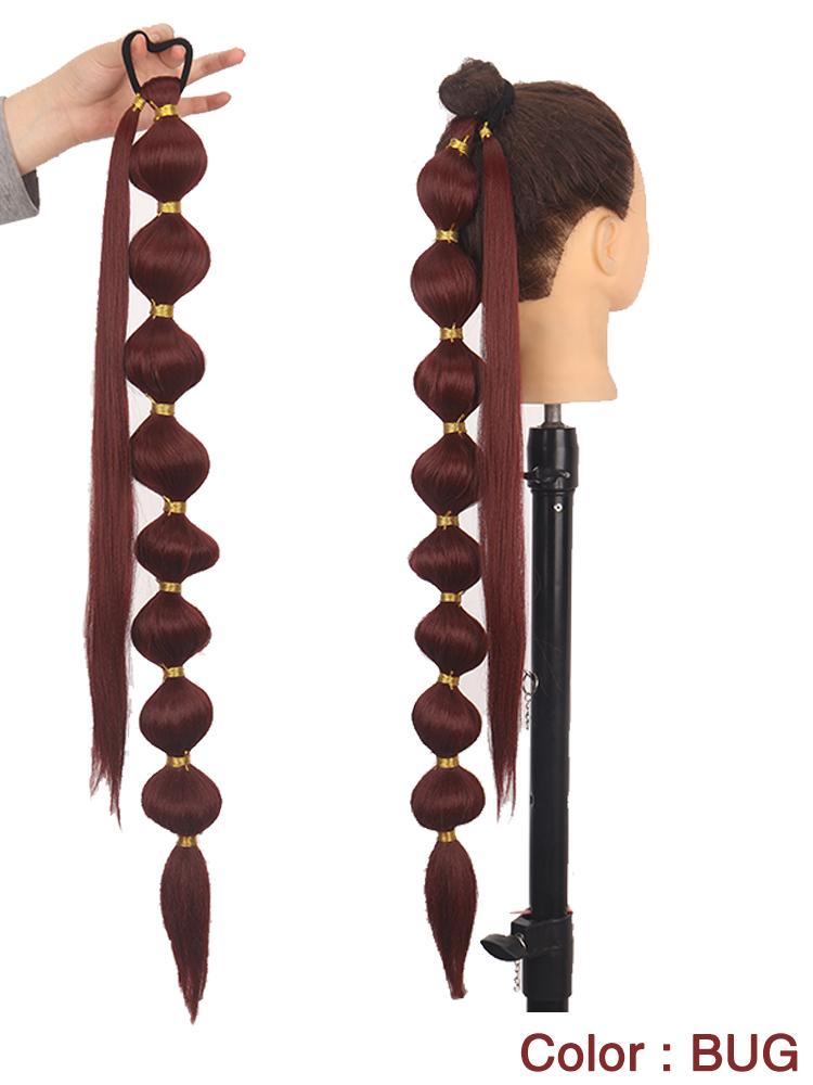 MISSQUEEN Synthetic Bubble Ponytail Extension with Elastic Tie Long Wrap Around Ponytail Lantern Extensions 75cm Dark Red Ponytail for Women Cosplay