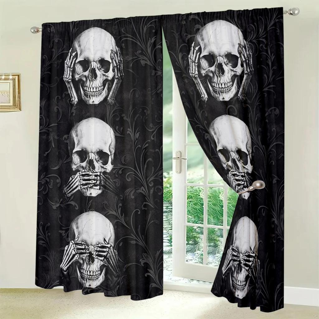 Three Wise Skulls Printed Curtain for Home Decor - Rod Pocket Window Treatment for Bedroom, Kitchen, Living Room