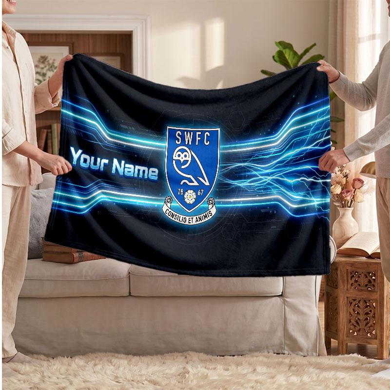 Sheffield Wednesday FC Personalized Fleece Blanket With Football Logo, Custom Name Text Soft Warm Home Throw Blanket