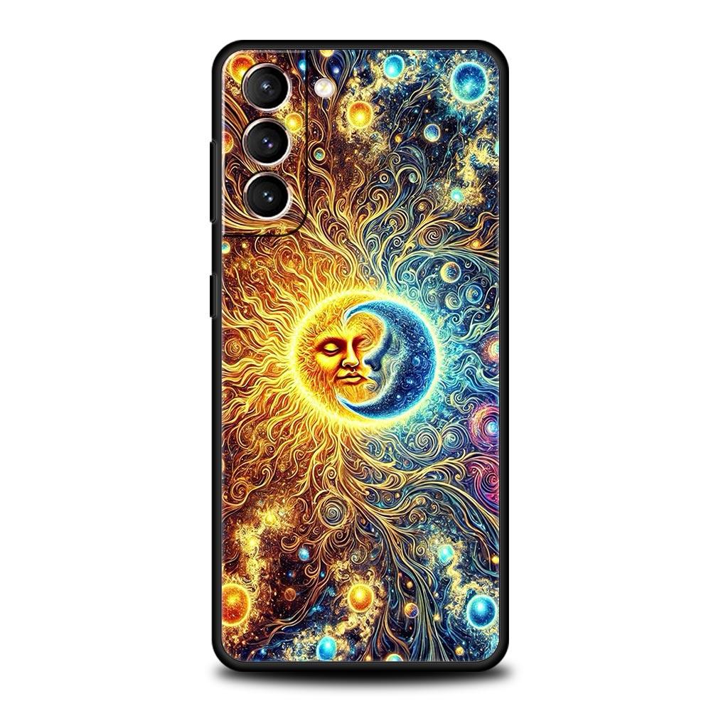 Moon Sun Phone Case For Samsung Galaxy S26 Ultra S25 Plus S24 FE S23 S22 5G S21 S20 Cover Black Soft