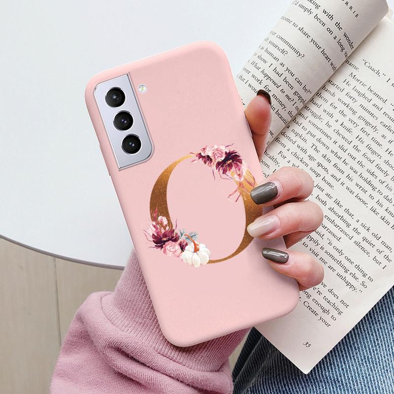 For Samsung Galaxy S21 S21 FE Case S21 Plus Flower Gold Letter A Z Soft Silicone Phone Cover For Samsung S21 Ultra Bumper S21+