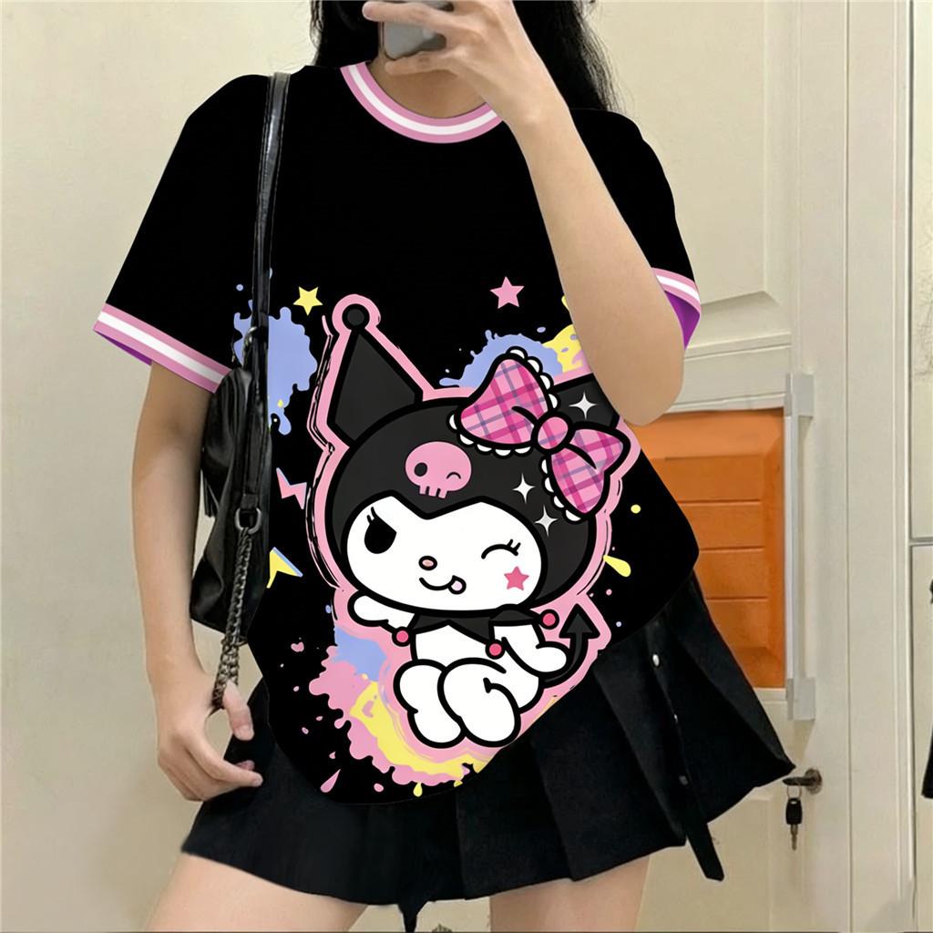 

Hello Kitty Kuromi Cinnamoroll Women s Short-Sleeve T-Shirt Summer Casual 3D Print Cute Sports T-Shirt XXS